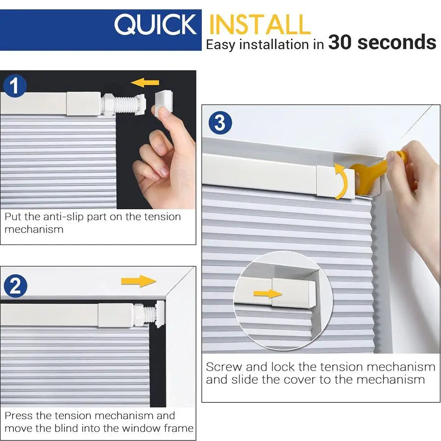 Cordless Cellular Shades, No Tools, No Drill, Black-out