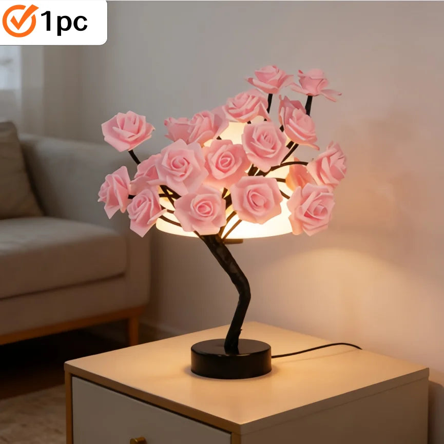 24 Multicolor Roses Table Lamp with Remote, USB Rechargeable