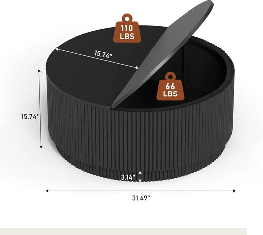 Modern Fluted 31.5" Round Coffee Table with Storage