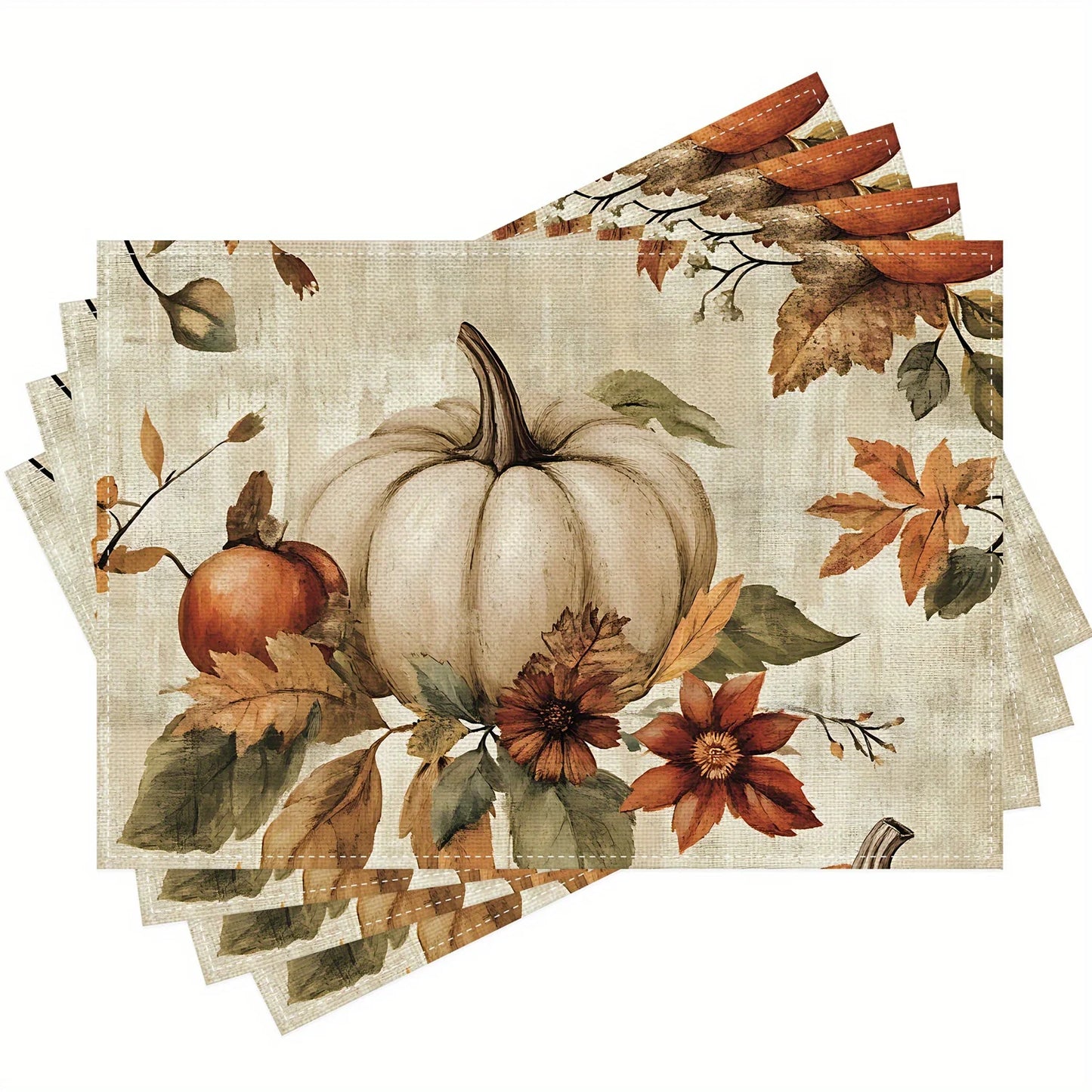 Fall Thanksgiving 4/ 6pcs Vintage Pumpkin Flowers Leaves Placemats 12"x18"
