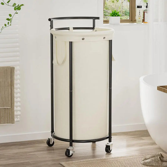 Round Rolling Laundry Basket with Removable Bag