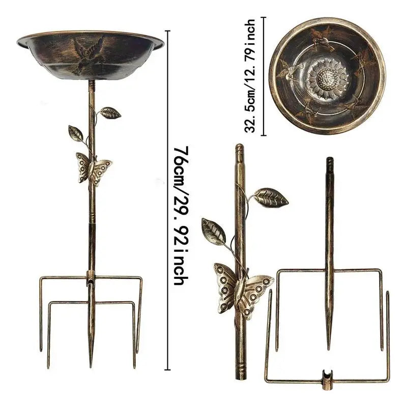 Metal Bird Bath Vintage Iron Tray Bird Feeder, Heavy Duty