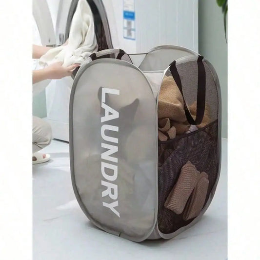 1pc Foldable Mesh Laundry Hamper w/Handle