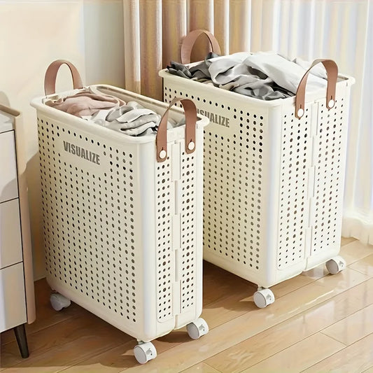 Foldable, Rolling Laundry Cart w/Wheels