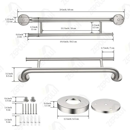 Stainless Safety Bar, Towel Holder, Nickel, 24 Inch 1.25 Diameter