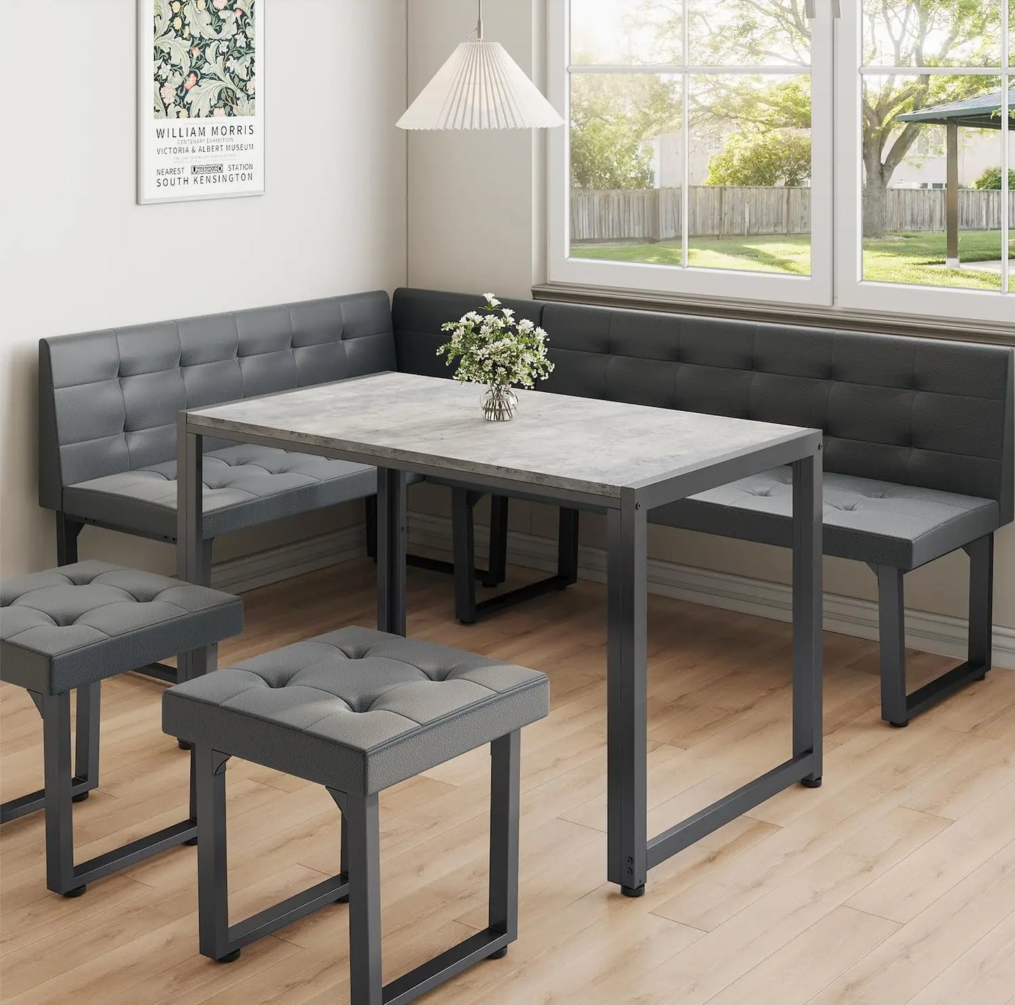 5pc Modern Corner Dining Table Set, 72" Breakfast Nook