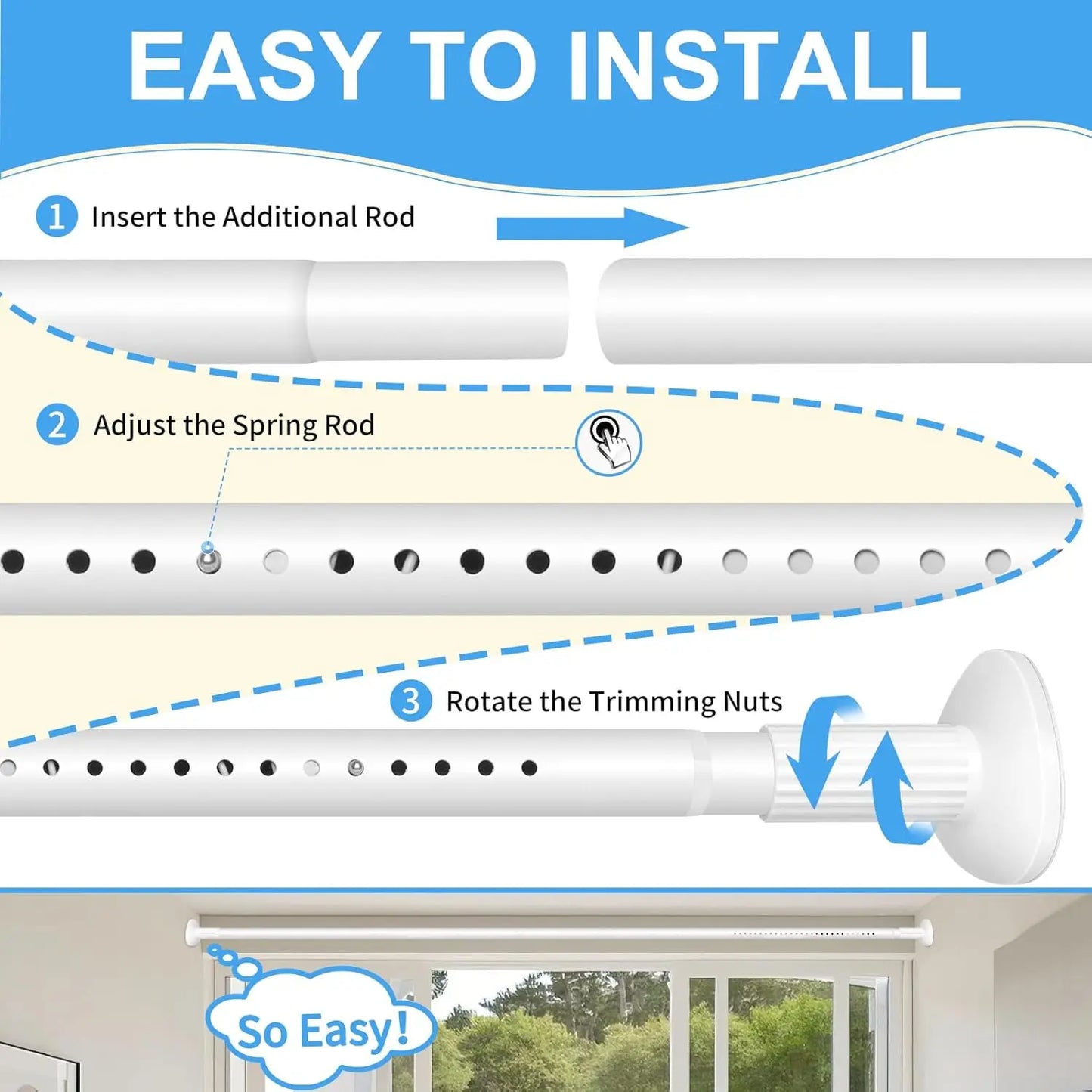 Adjustable Heavy-Duty Stainless-Steel Tension Curtain Rod 51"-165"