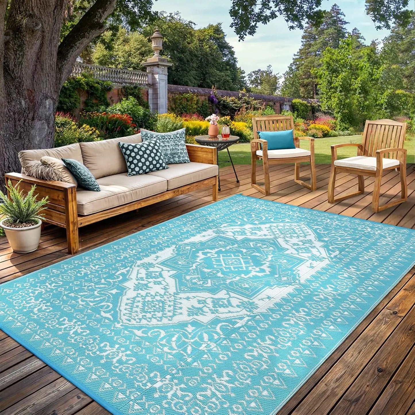Reversible Vintage Indoor Outdoor Plastic Straw Mat