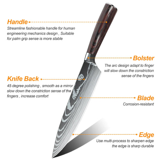 8/10pcs Kitchen Knives, High Carbon Stainless Steel