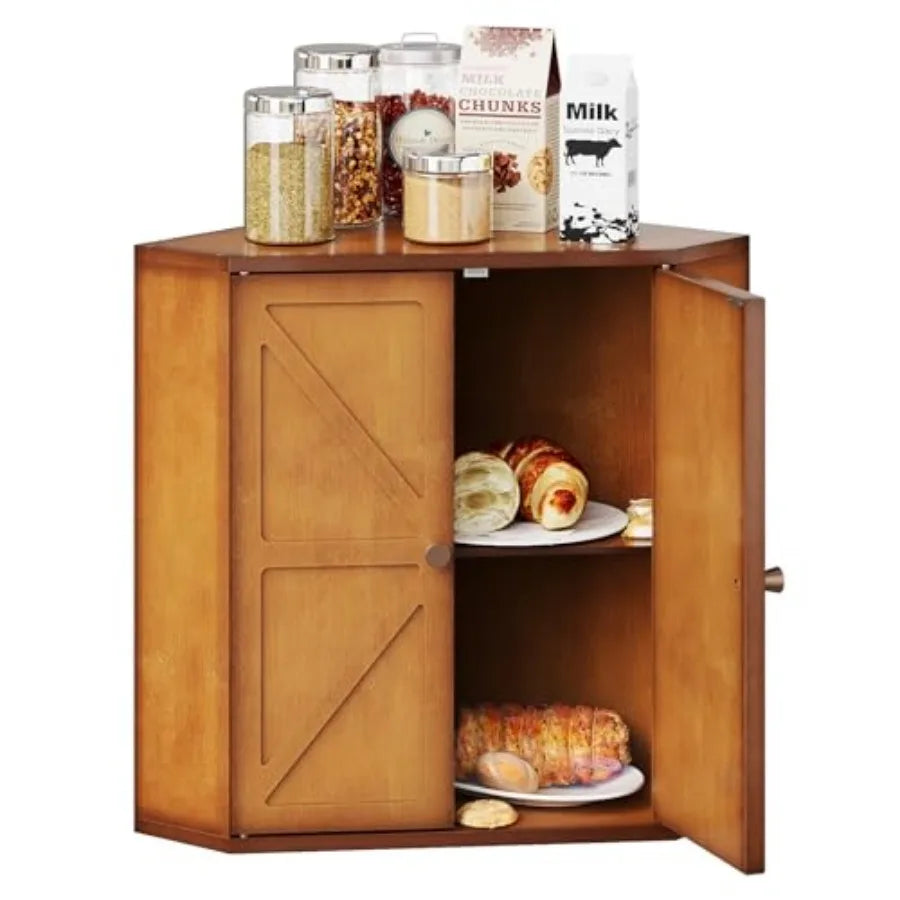 2 Tier Bamboo Corner Bread Box for Kitchen Counter
