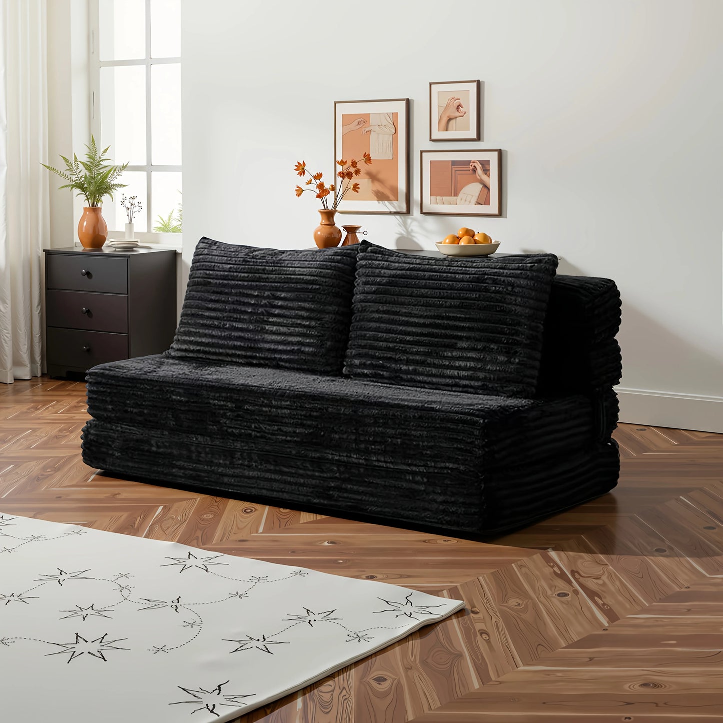 L-Shaped Modular Sofa, Boneless Design, Ultra-Soft Comfort, Ottoman
