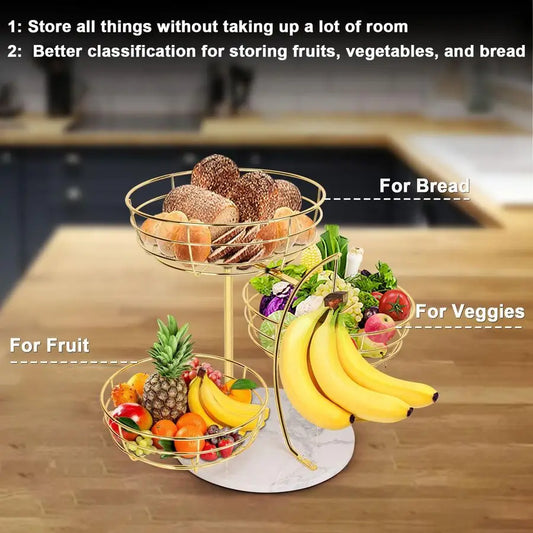 Metal Fruit Vegetable Storage Basket with Banana Holder for Kitchen Counter,