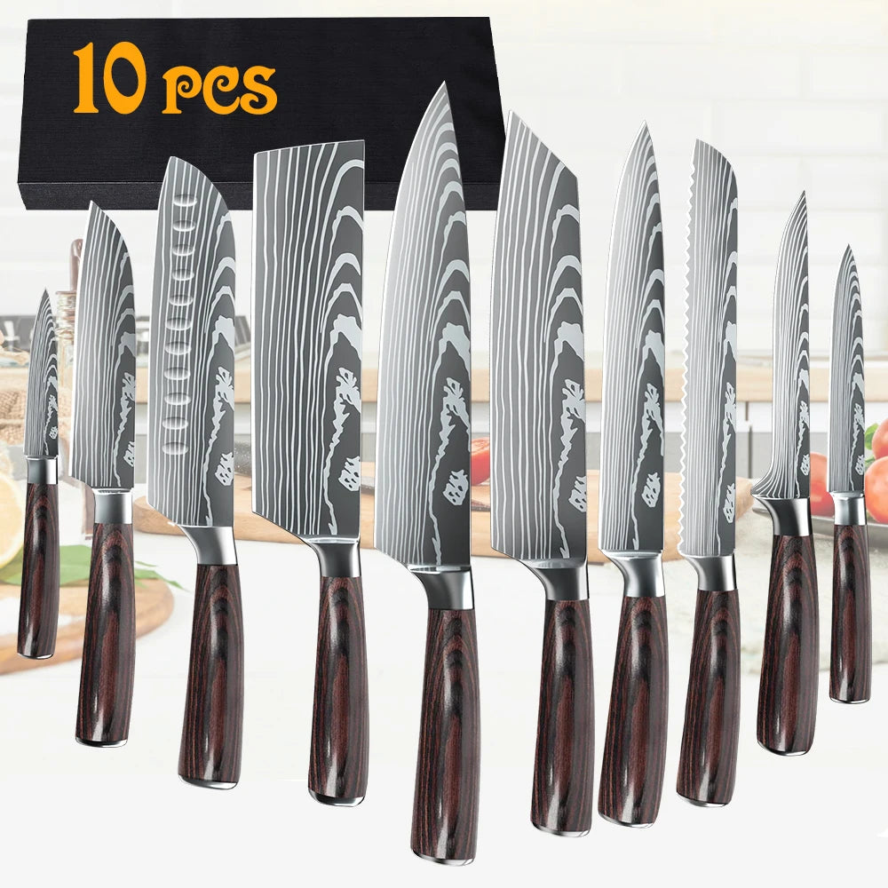 8/10pcs Kitchen Knives, High Carbon Stainless Steel
