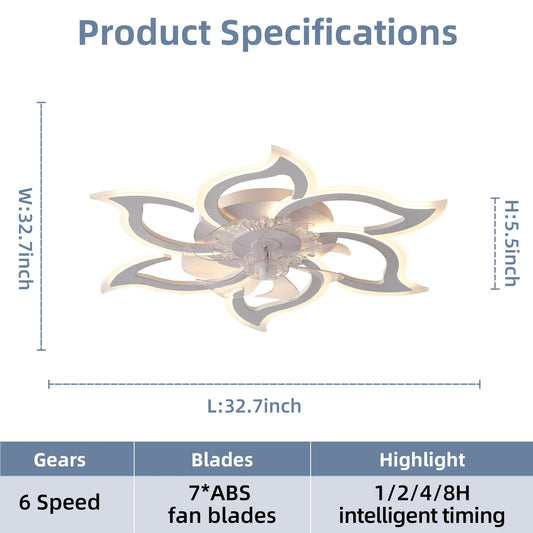 Smart Lotus-Shaped Ceiling Fan with Light, Adjustable Speed