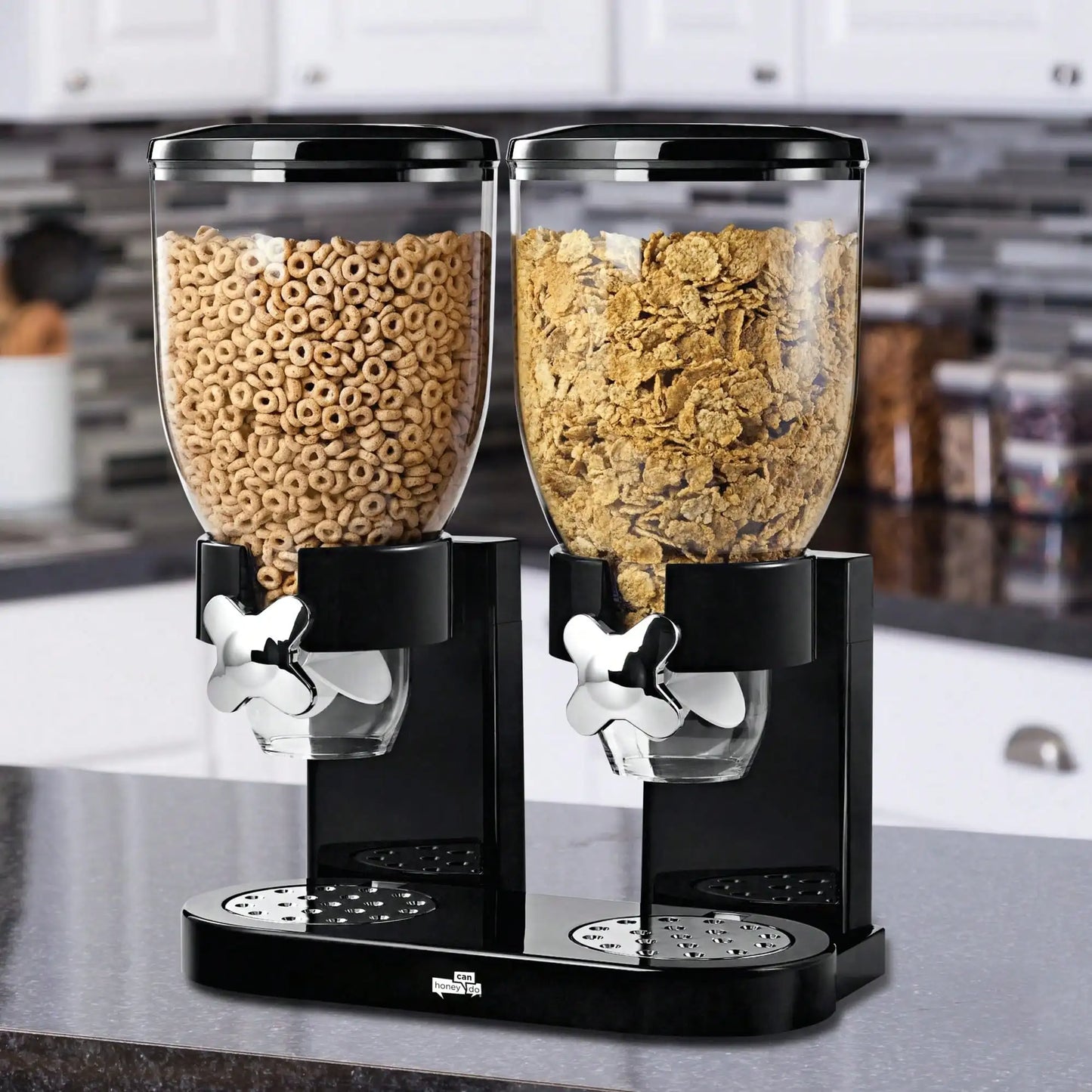 2pc, 6L Black Countertop Cereal Dispenser, Container