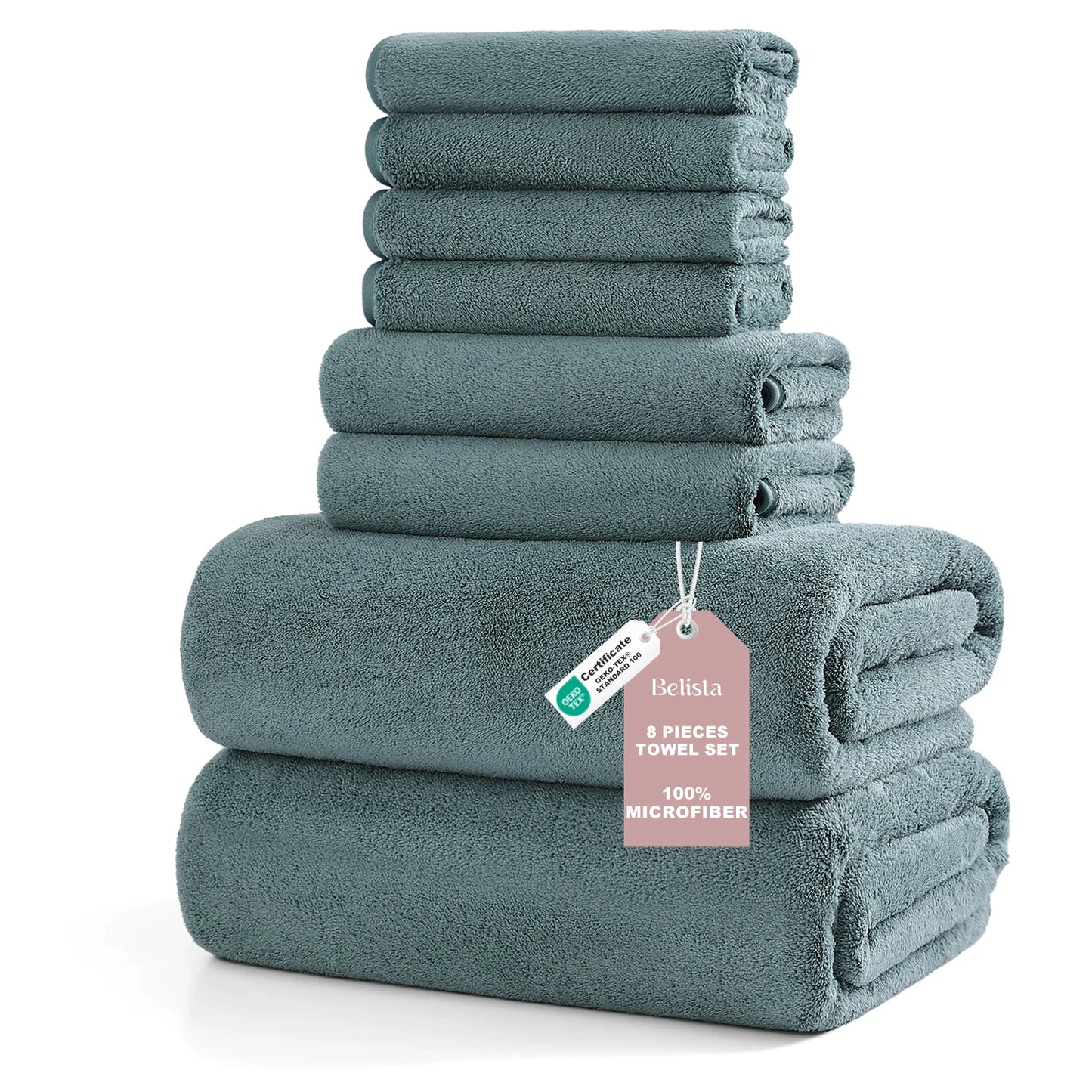 8Pcs Oversized Bath Towel Set, 35"×70" 2 Towels + 2 Hand Towels + 4 Washcloths