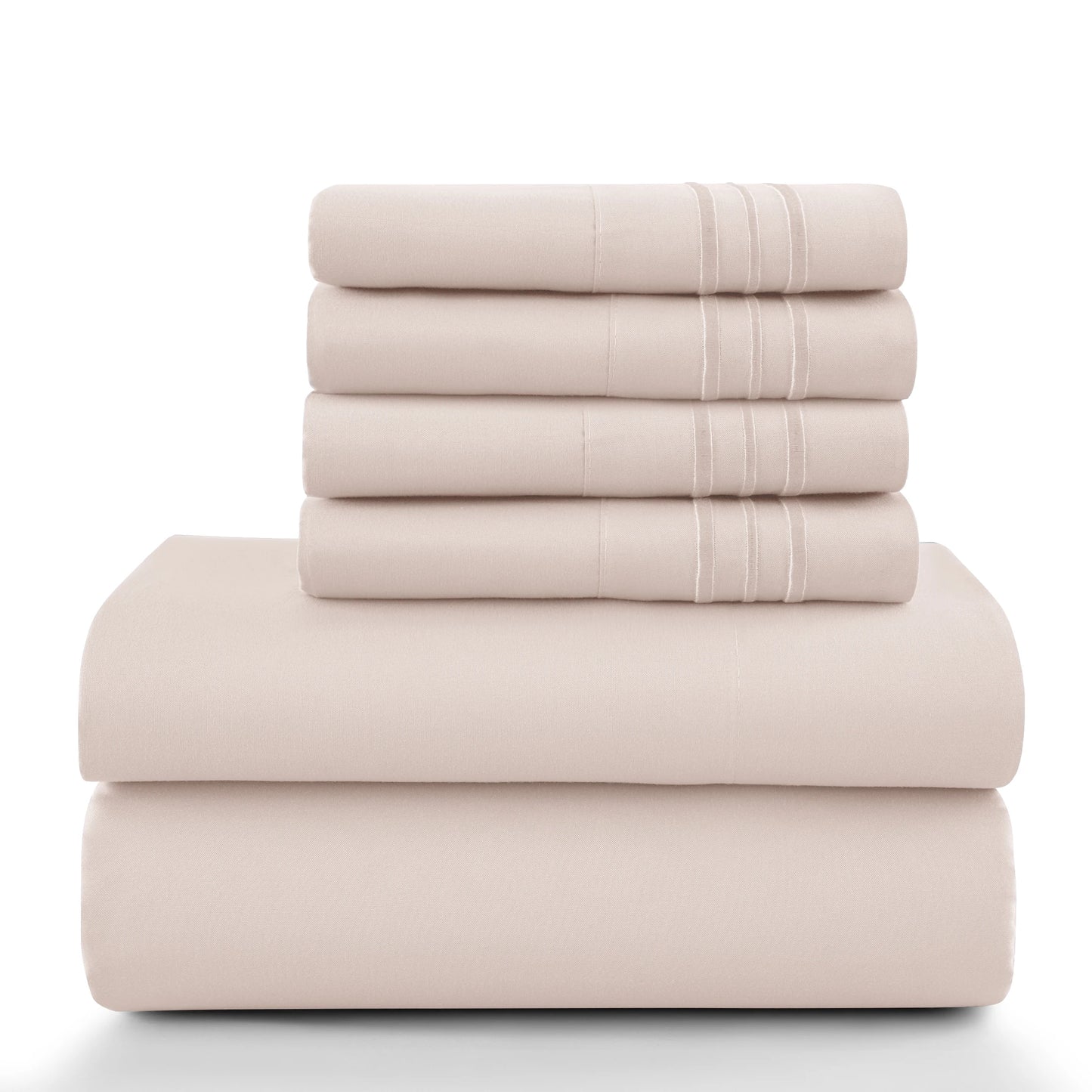 6pc Set, Brushed Microfiber, Embroidered & Plain Pillowcases