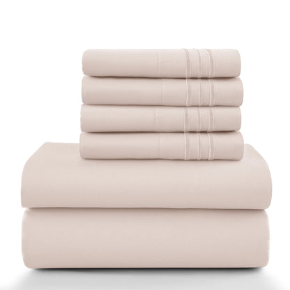 6pc Set, Brushed Microfiber, Embroidered & Plain Pillowcases