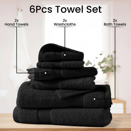 6pc Bath Towel Set – 100% Cotton, Ultra-Soft & Absorbent