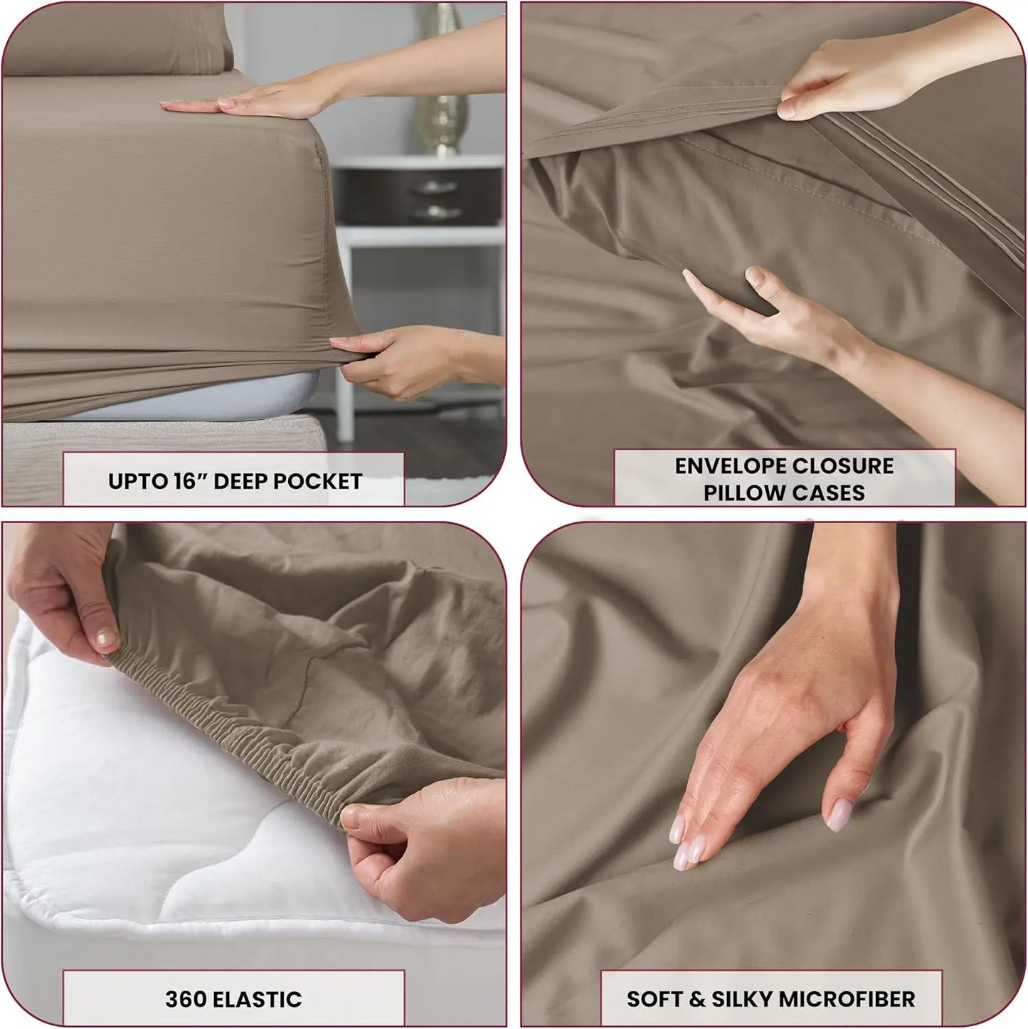 6pc Set, Brushed Microfiber, Embroidered & Plain Pillowcases
