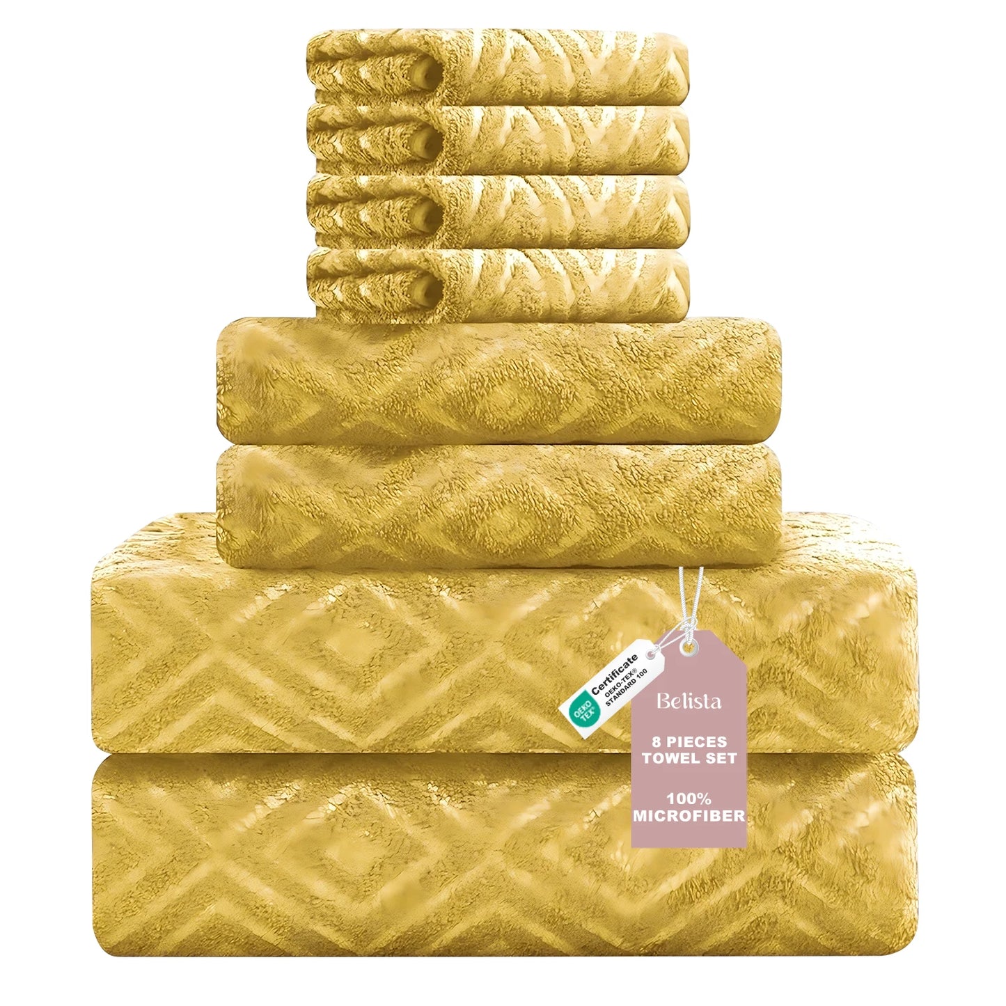 Oversized 8pc Bathroom Towel Set, 35"×70": 2 Bath Sheets, 2 Hand Towels, 4 Washcloths