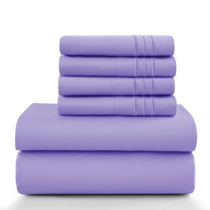 6pc Set, Brushed Microfiber, Embroidered & Plain Pillowcases