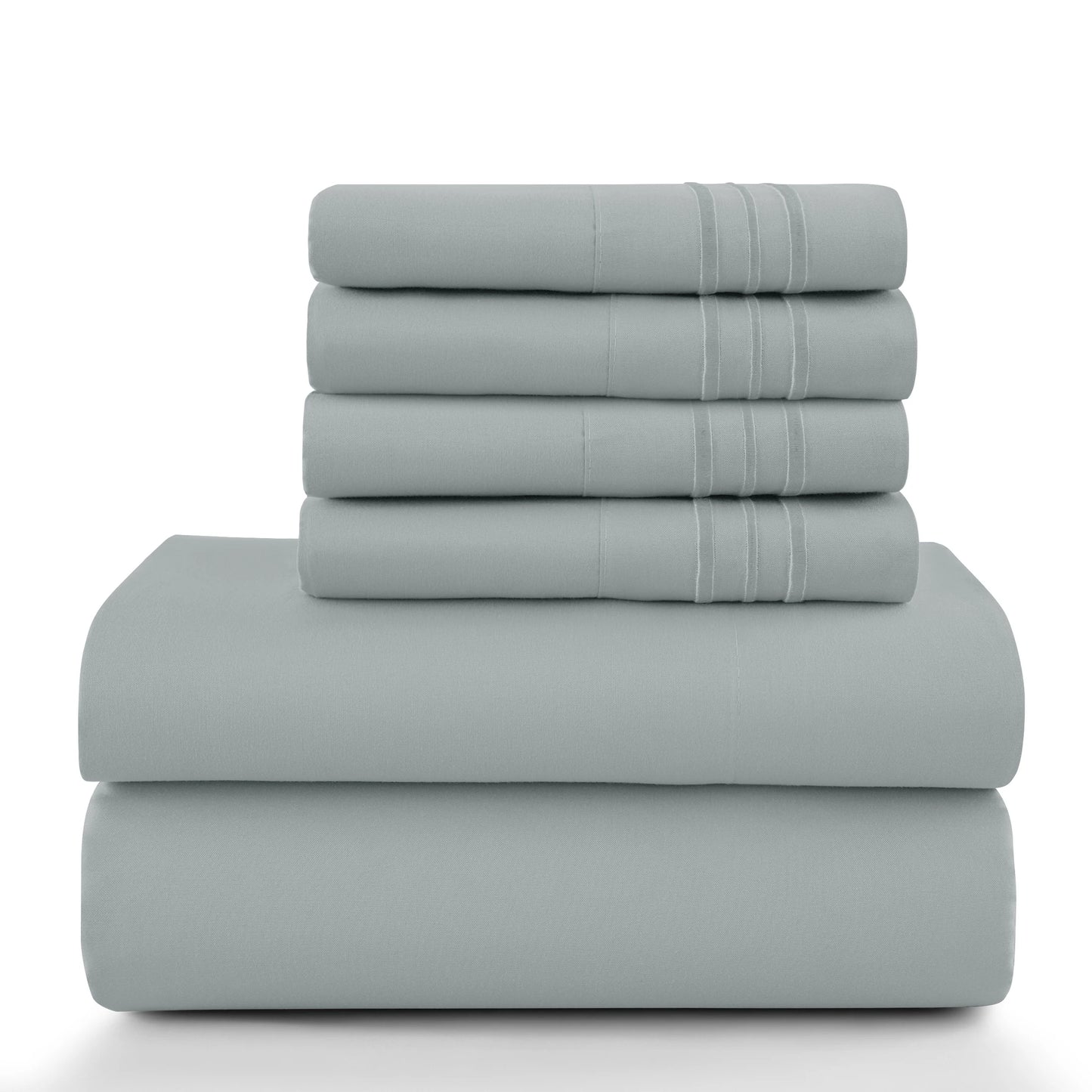 6pc Set, Brushed Microfiber, Embroidered & Plain Pillowcases
