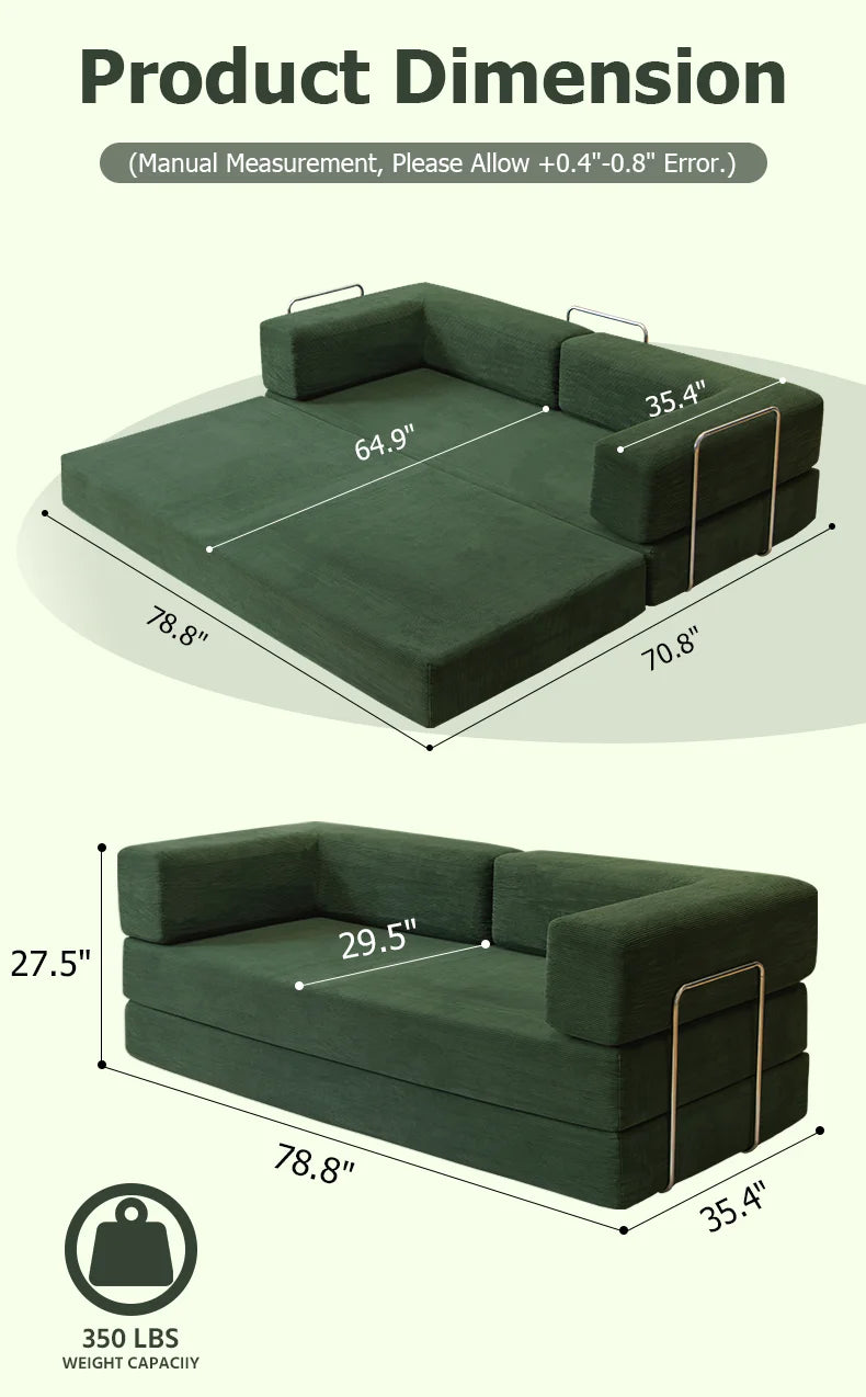 4:1 Queen Size Boneless Loveseat, Futon Sofa Bed 79"