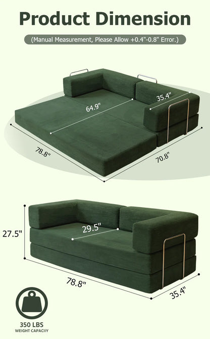 4:1 Queen Size Boneless Loveseat, Futon Sofa Bed 79"
