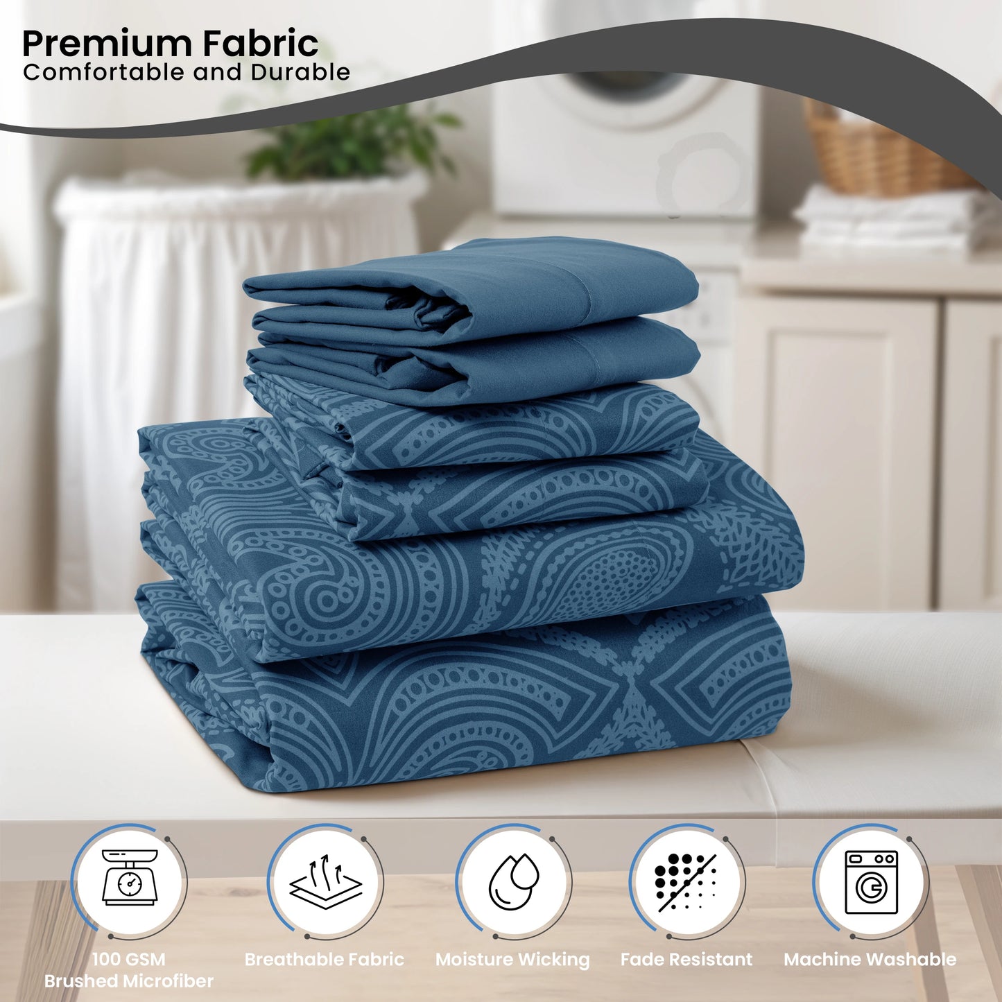 6Pc Paisley Sheet Set – Soft Microfiber, Wrinkle-Free,
