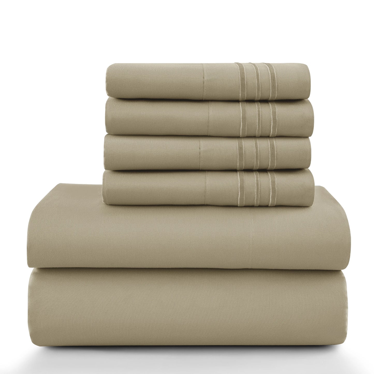 6pc Set, Brushed Microfiber, Embroidered & Plain Pillowcases