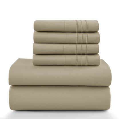 6pc Set, Brushed Microfiber, Embroidered & Plain Pillowcases
