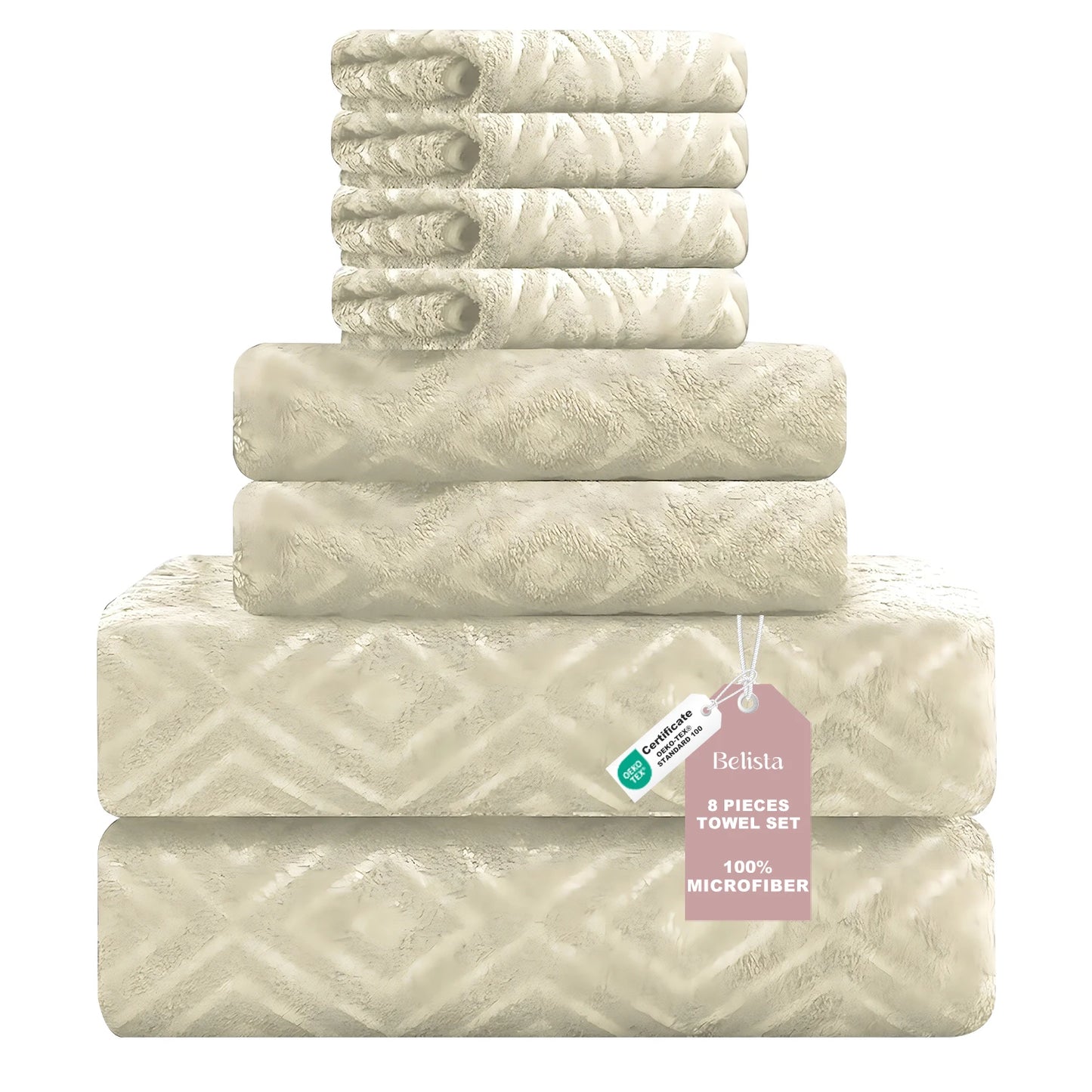 Oversized 8pc Bathroom Towel Set, 35"×70": 2 Bath Sheets, 2 Hand Towels, 4 Washcloths
