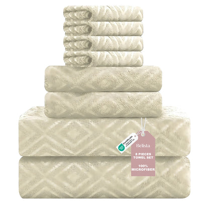 Oversized 8pc Bathroom Towel Set, 35"×70": 2 Bath Sheets, 2 Hand Towels, 4 Washcloths