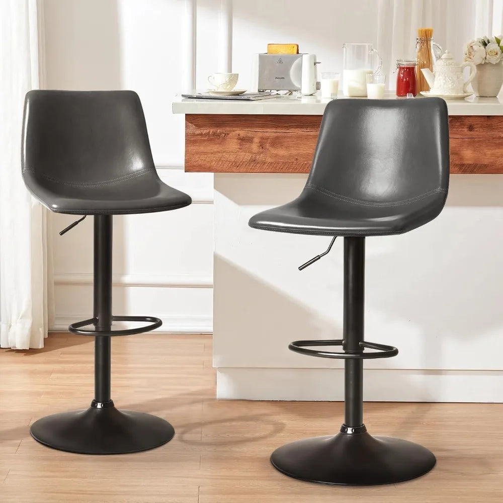 Set (4) Modern Faux Adjustable Height Swivel Barstools w/Backrest