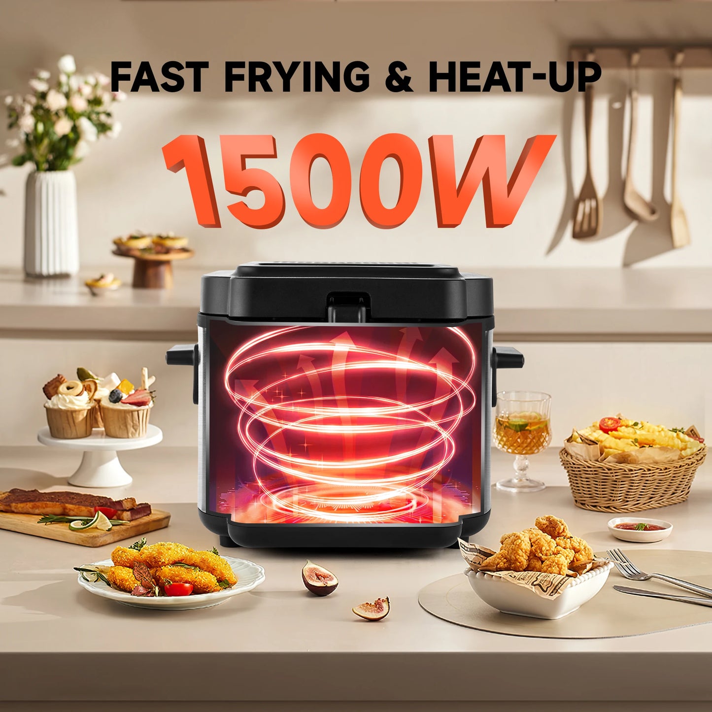 2.5L Large Capacity Countertop Home Fryer for Fried Chicken, Fries