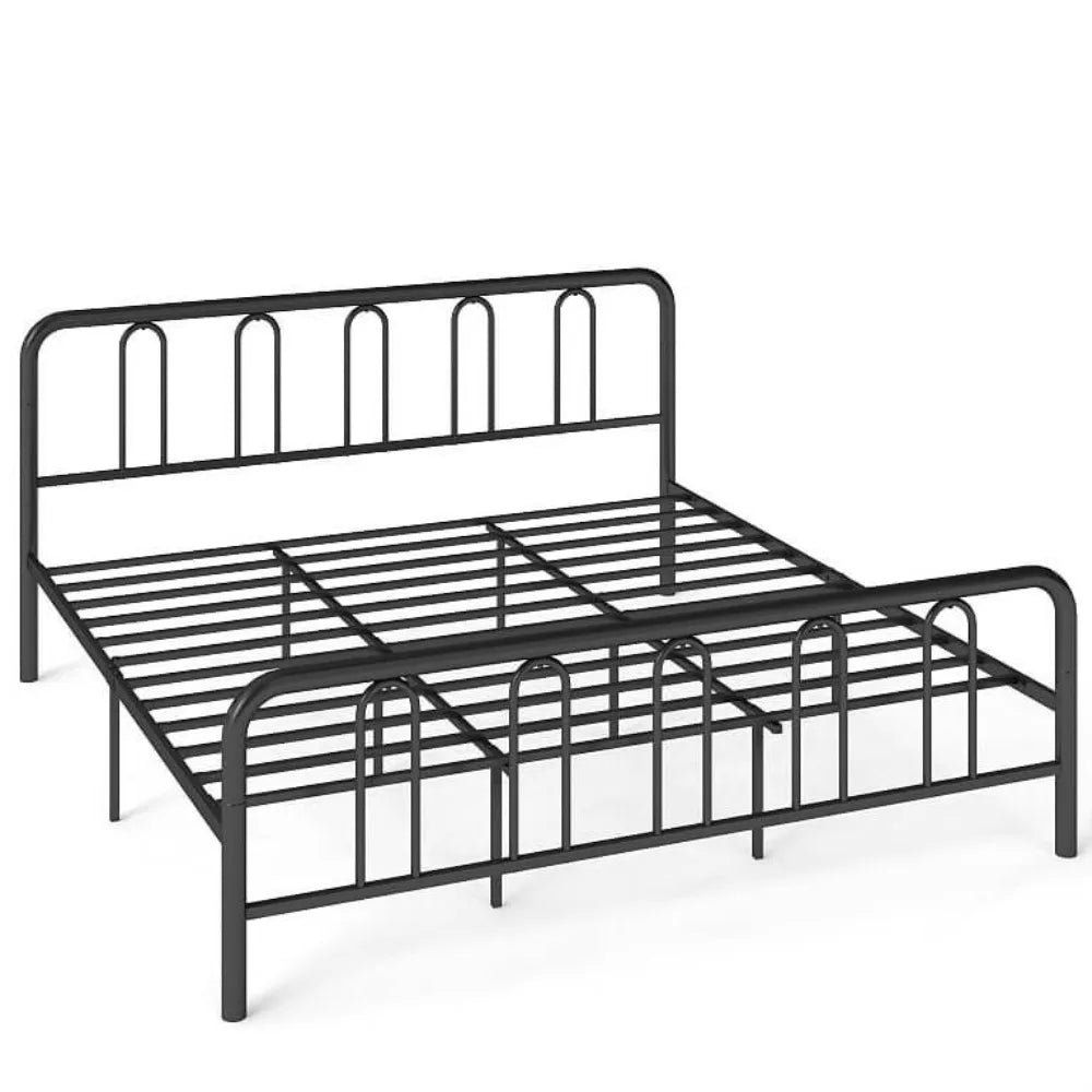 Stylish King Size Metal Platform Bed Frame, w/ Headboard & Footboard