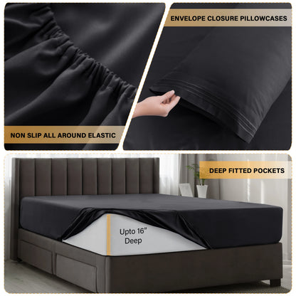 6pc Set, Brushed Microfiber, Embroidered & Plain Pillowcases