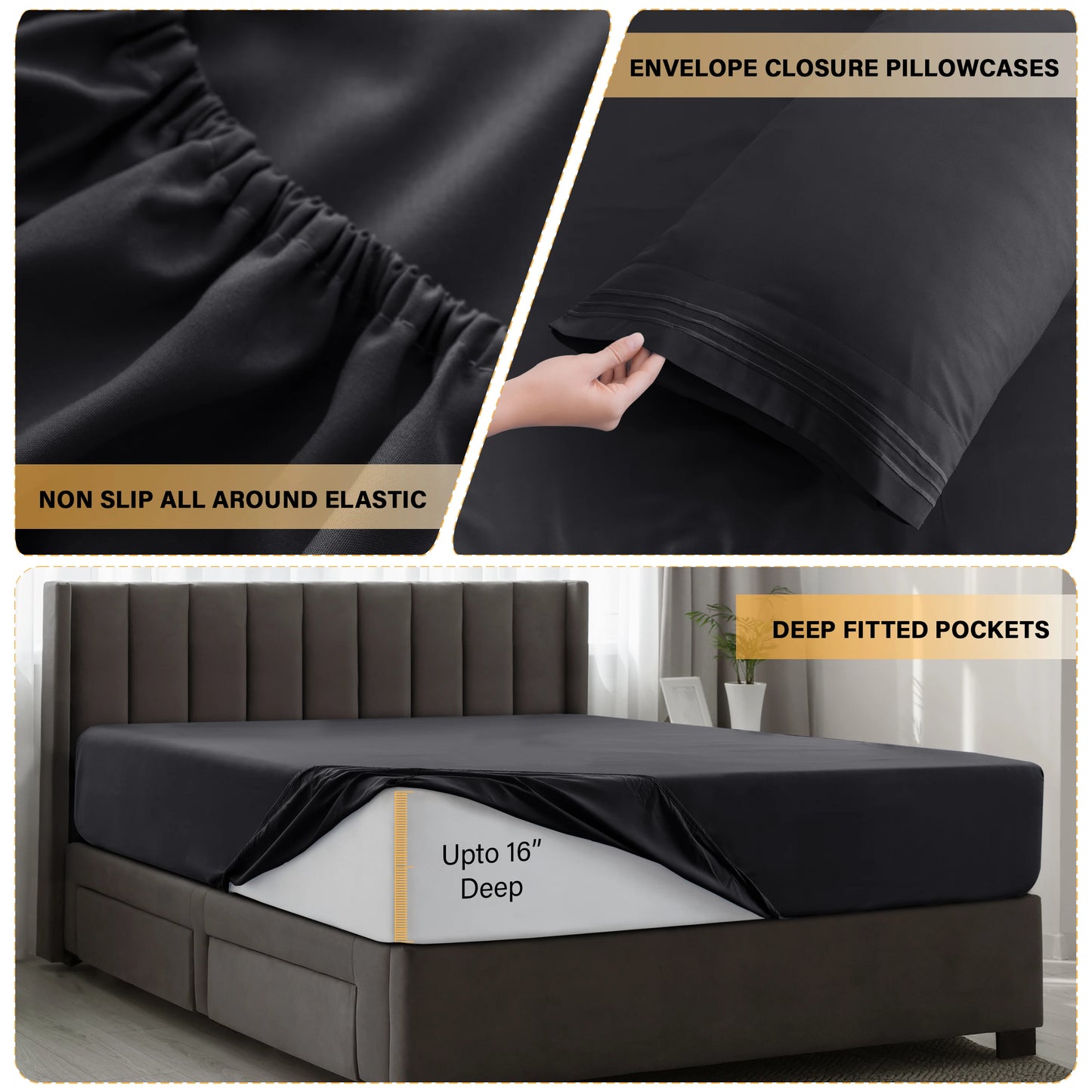 Set - 3 Piece 16" Deep Pocket Fitted Sheet Ultra-Soft Microfiber