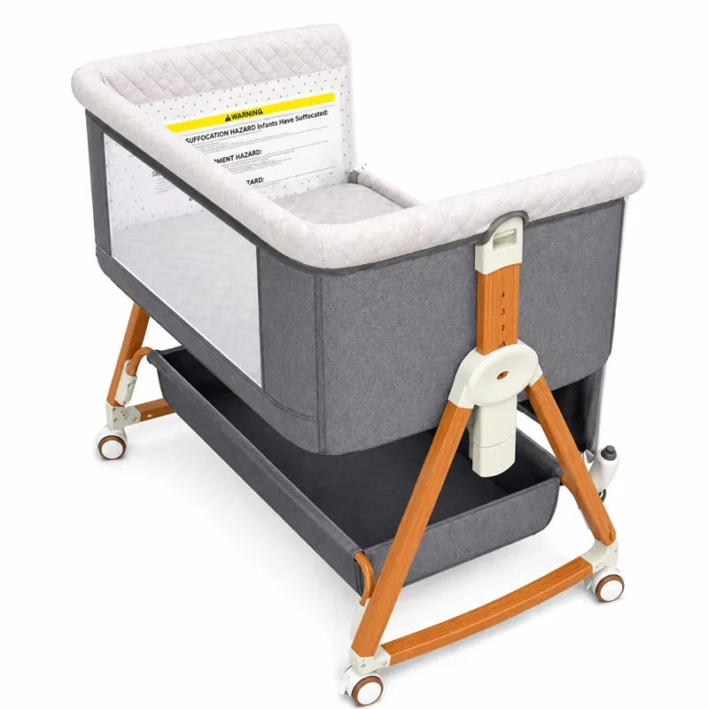 3:1 Portable Bedside Bassinet, Foldable Crib, 6 Adjustable Height with Wheels