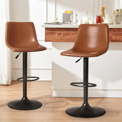 Set (4) Modern Faux Adjustable Height Swivel Barstools w/Backrest