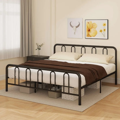 Stylish King Size Metal Platform Bed Frame, w/ Headboard & Footboard
