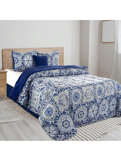 Reversible 5pc Printed Comforter Set, Inc. 1 Comforter, 2 Pillow Shams