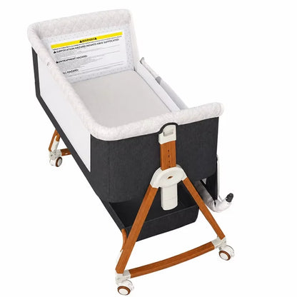 3:1 Portable Bedside Bassinet, Foldable Crib, 6 Adjustable Height with Wheels