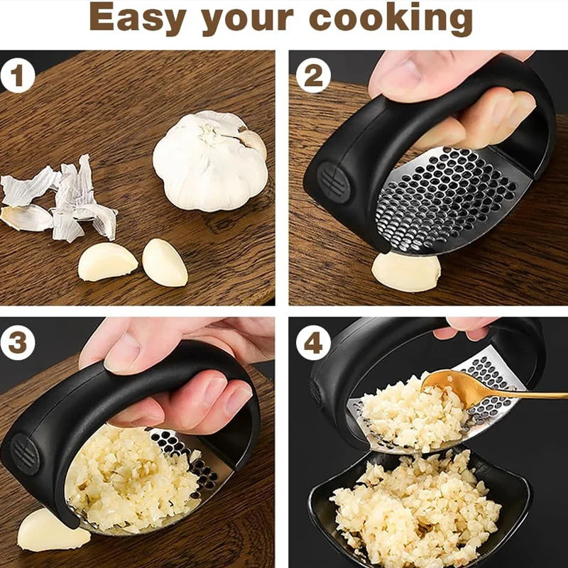 Stainless Steel Press for Garlic, Ginger, Easy Squeeze,