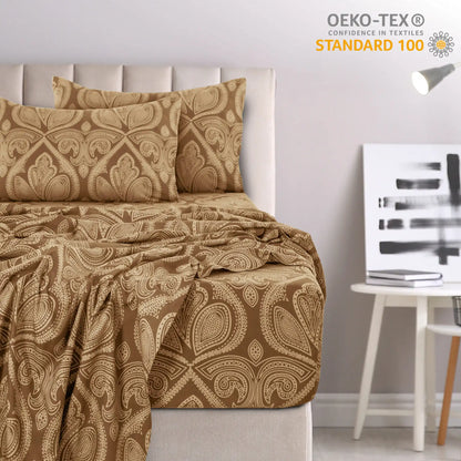 4pcs, Paisley Sheet Set, Brushed Microfiber, 16" Deep Pockets