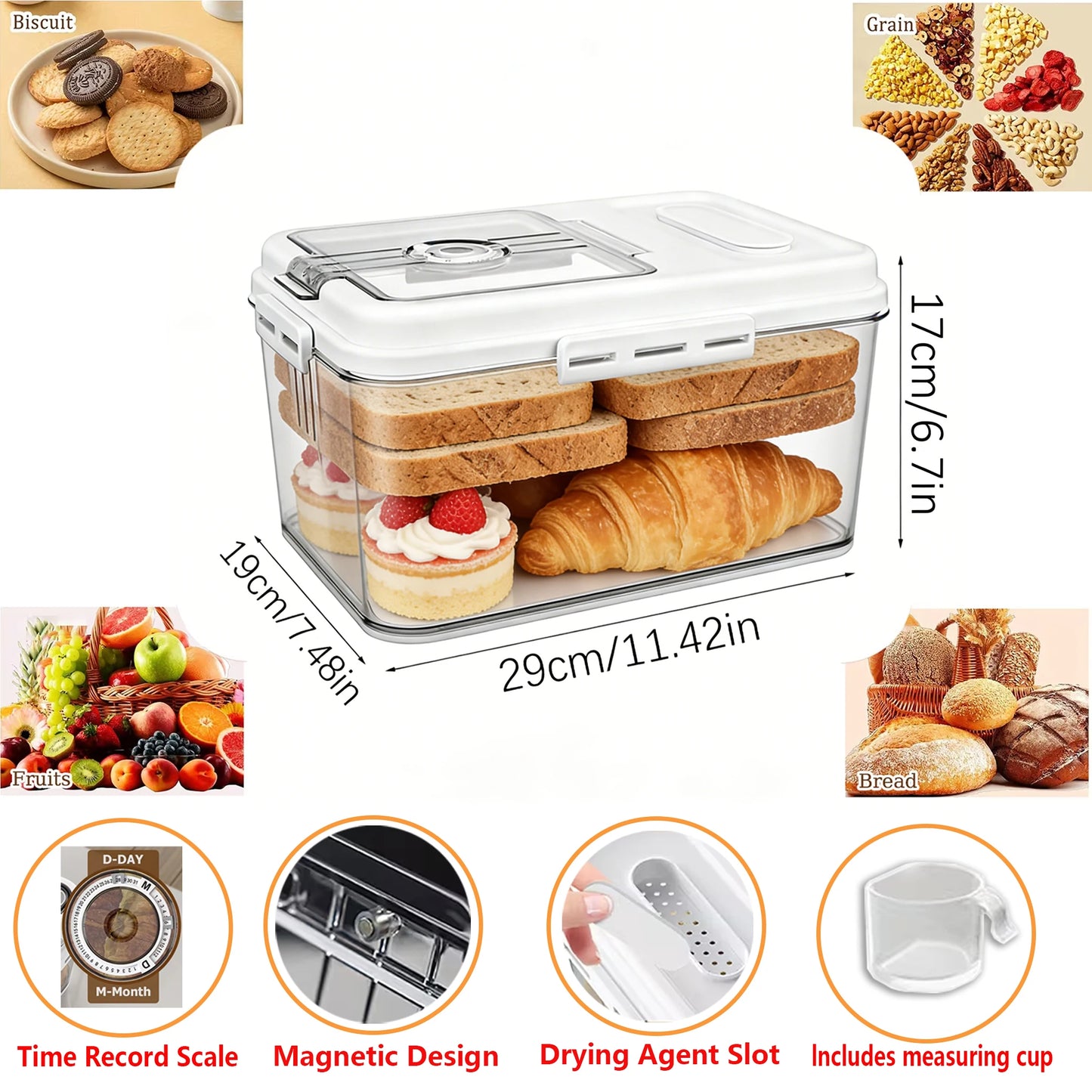 1PC-Flip Vent Lid Large Bread Storage Bin