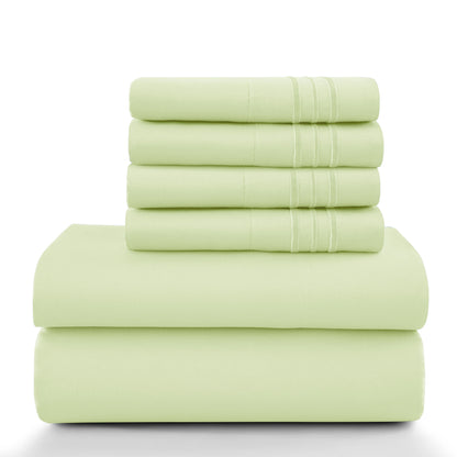 6pc Set, Brushed Microfiber, Embroidered & Plain Pillowcases