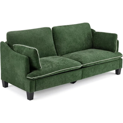 84" Modern Sofa Couch, Linen Velvet 2-Seater Loveseat w/Piped Cushions