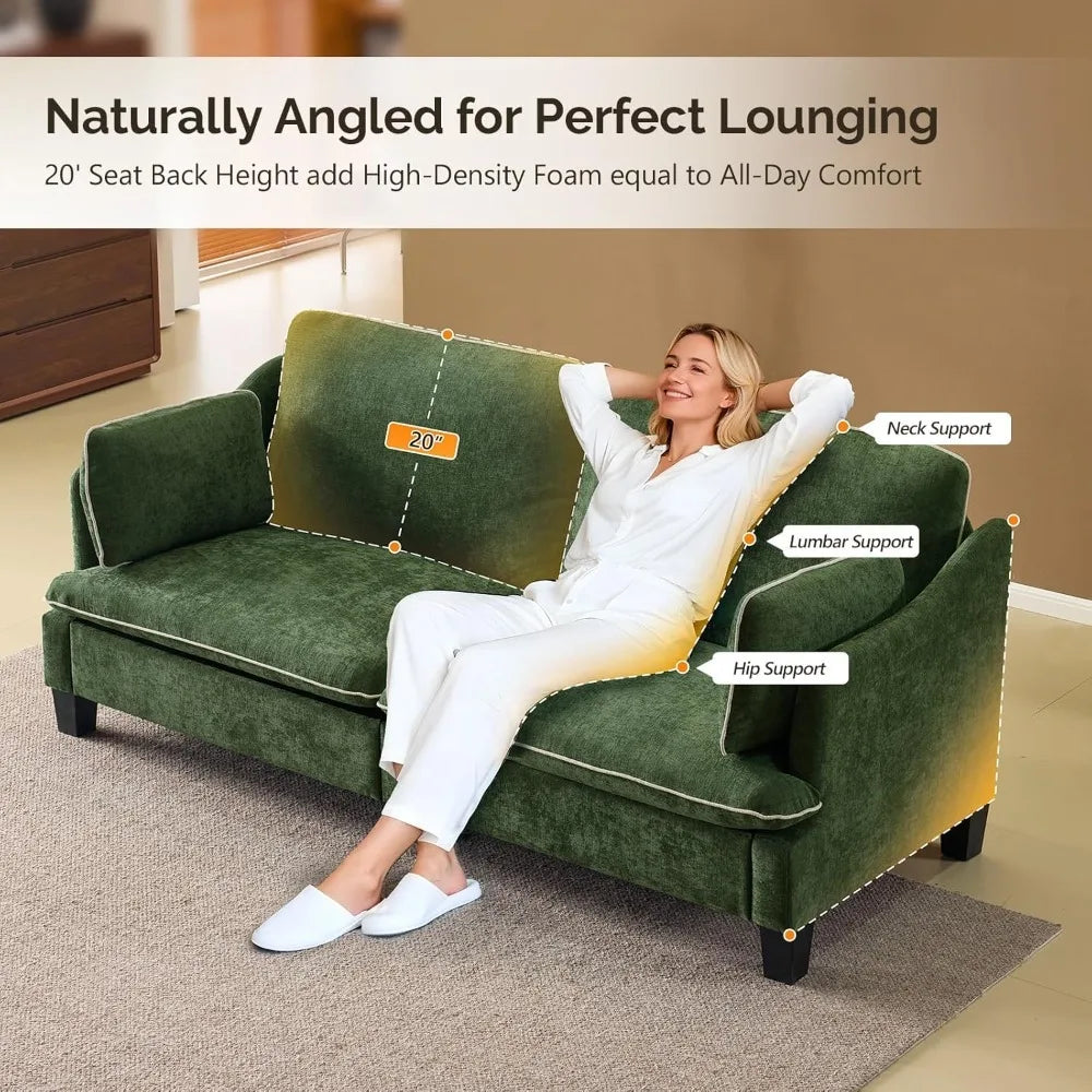 84" Modern Sofa Couch, Linen Velvet 2-Seater Loveseat w/Piped Cushions